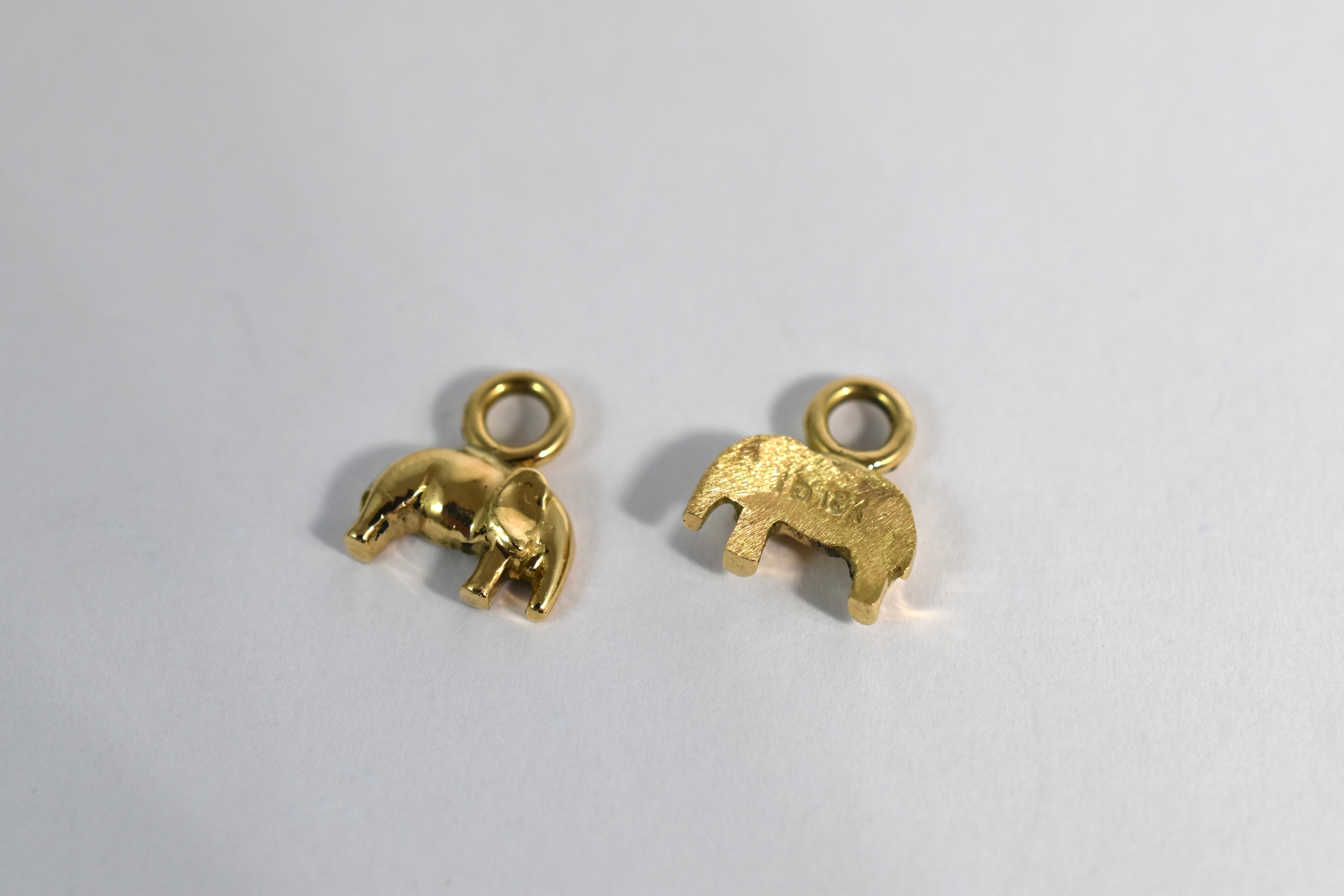 18 karat yellow gold baby elephant drops