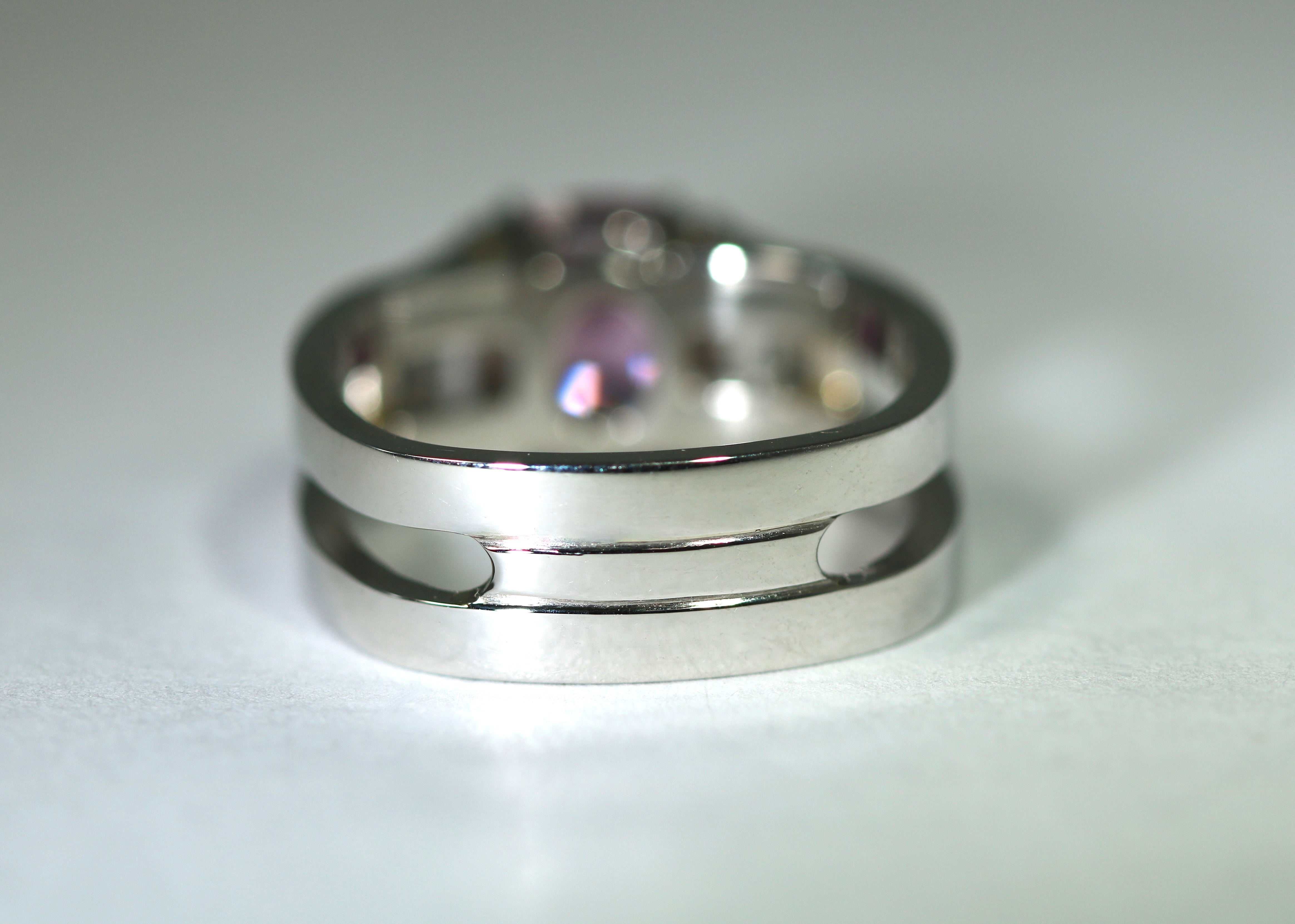 Pink Sapphire & Diamond Split Shank Ring