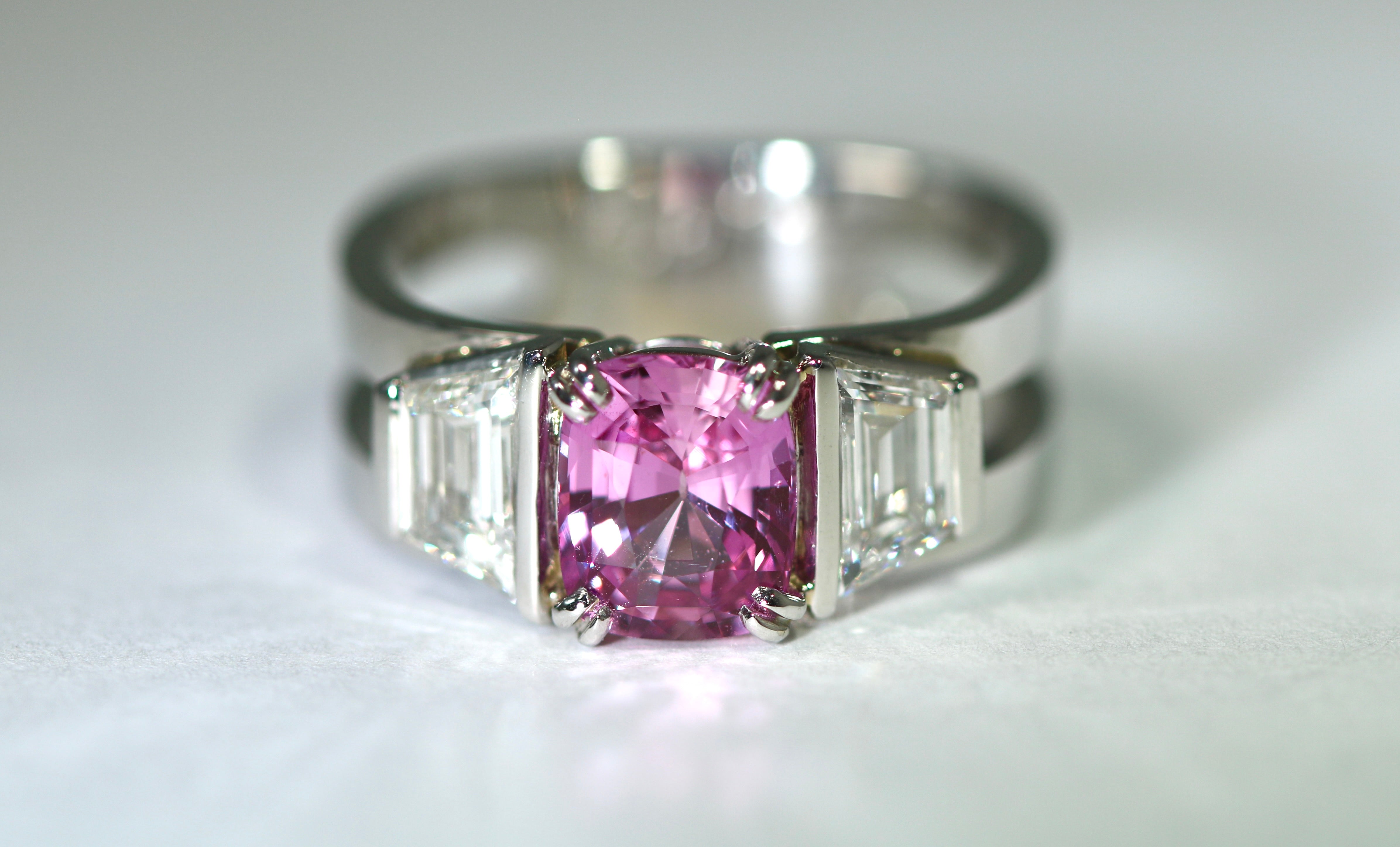 Pink Sapphire & Diamond Split Shank Ring