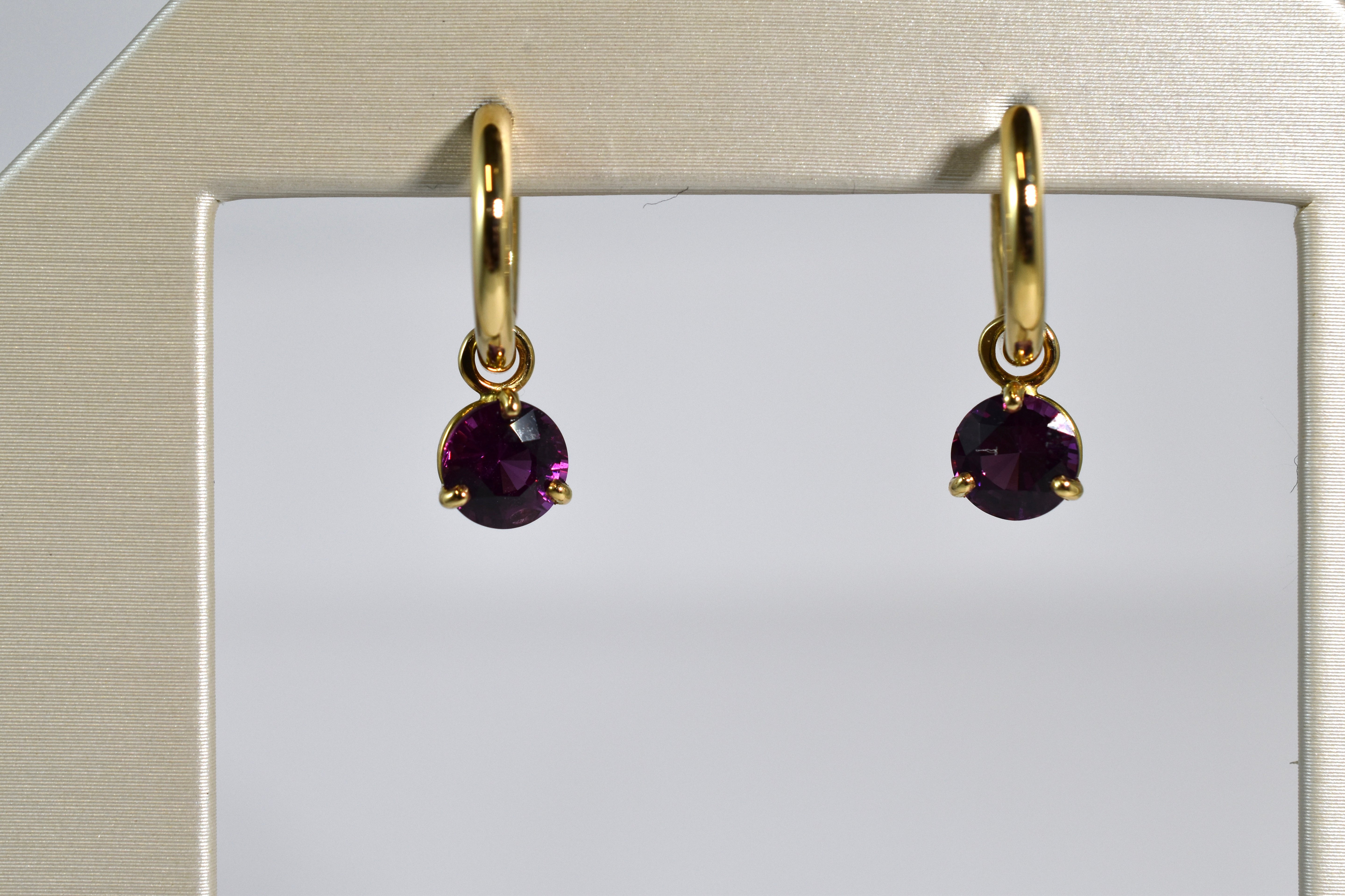 18 karat yellow gold purple garnet drops