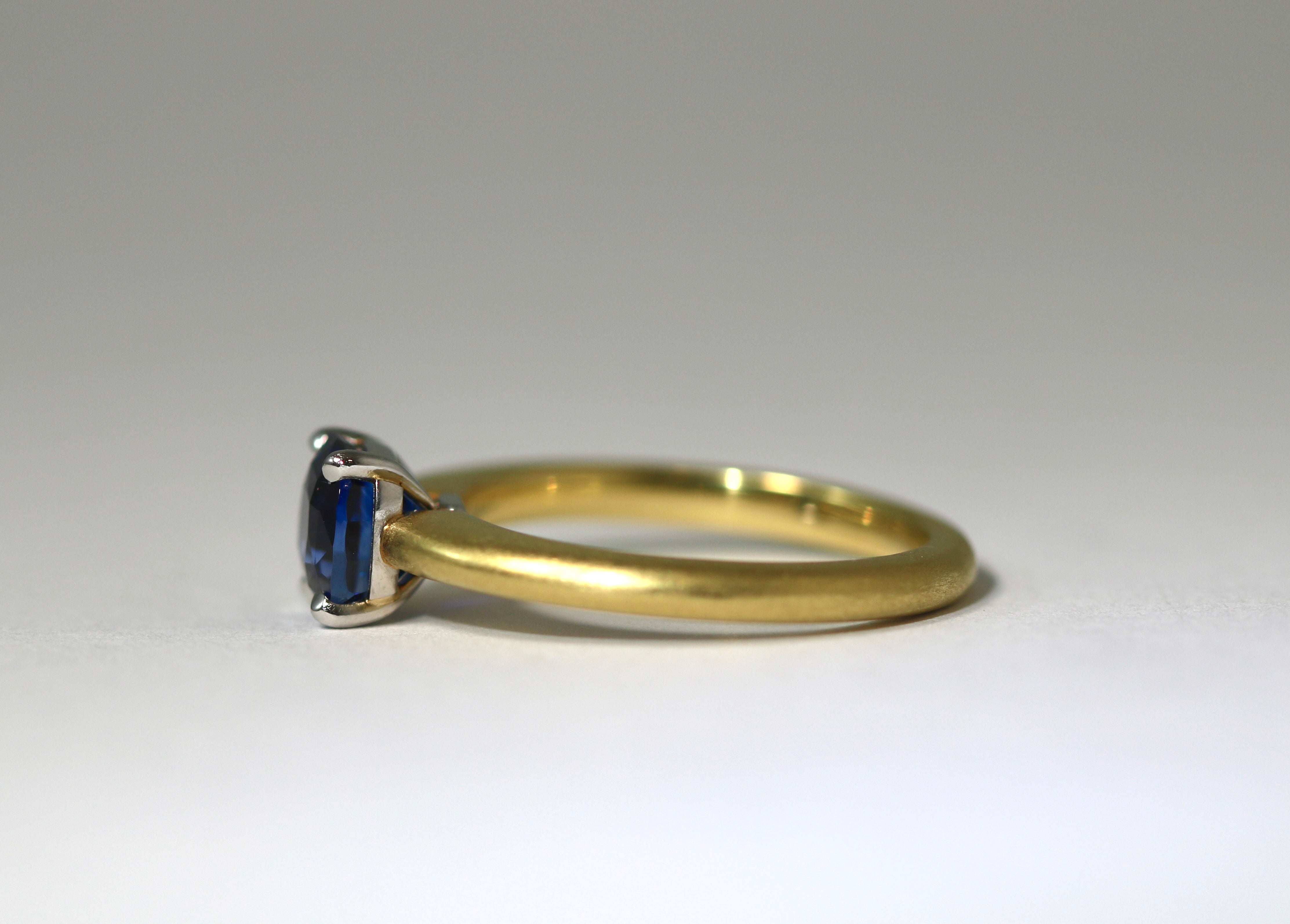 Brushed Gold Blue Sapphire Ring