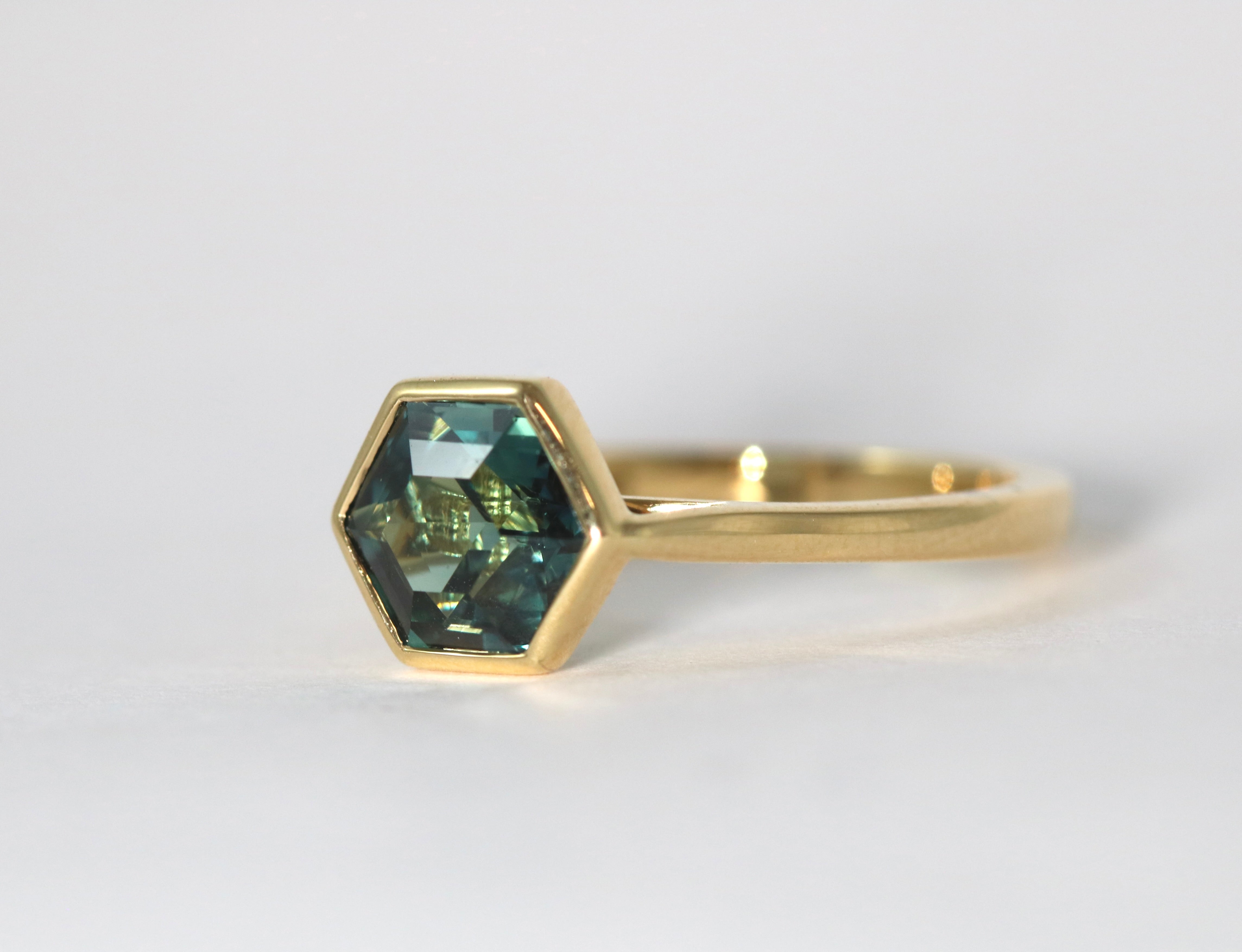 Blue Green Sapphire Ring