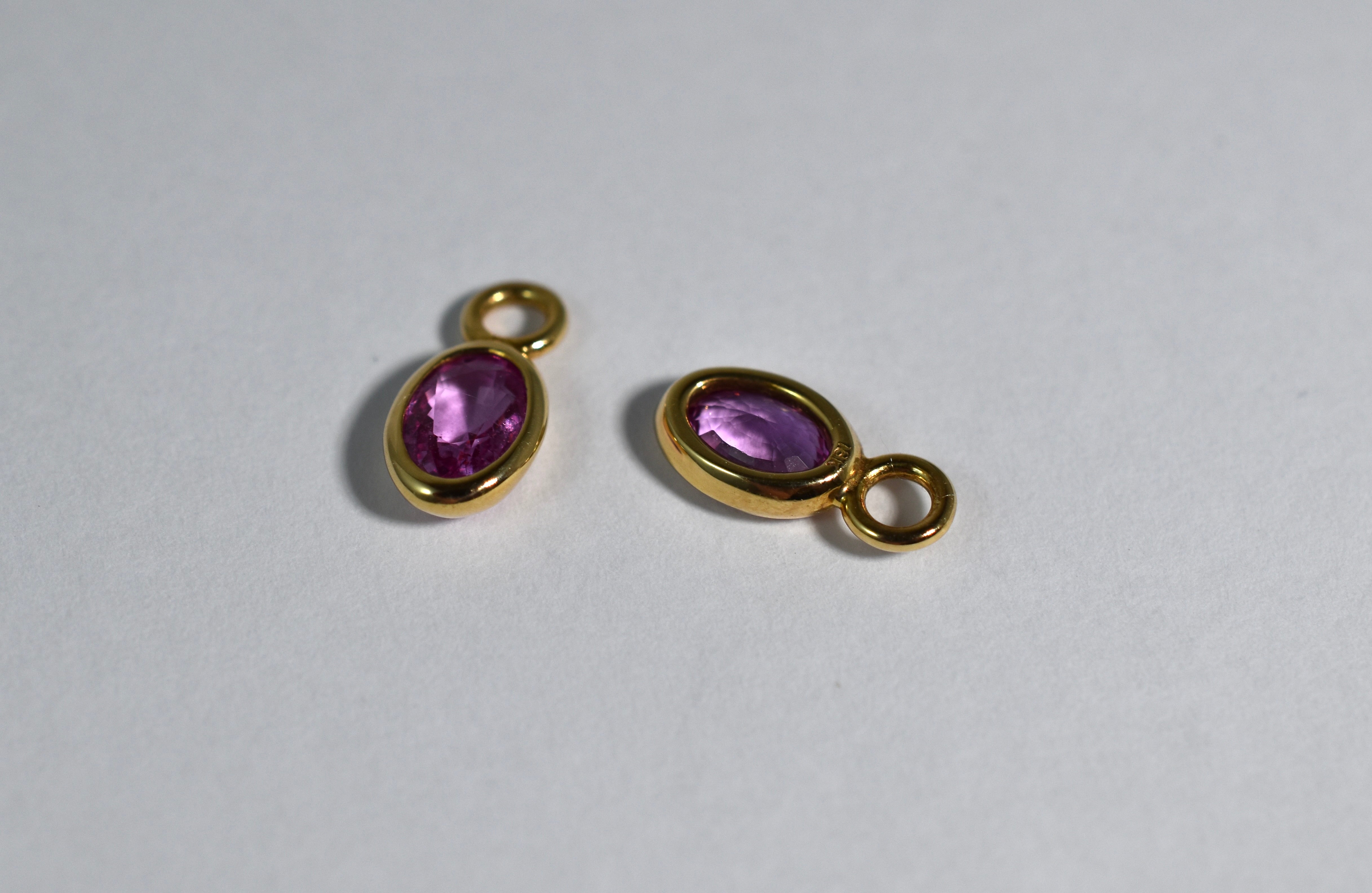 18 karat yellow gold pink sapphire drops