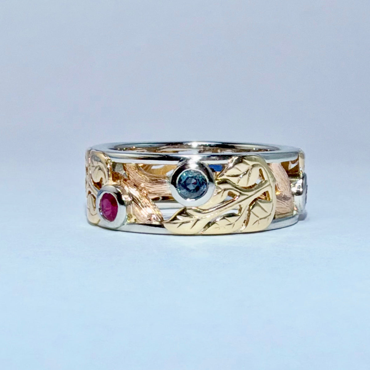 Arbutus Ring with diamonds and coloured gemstones