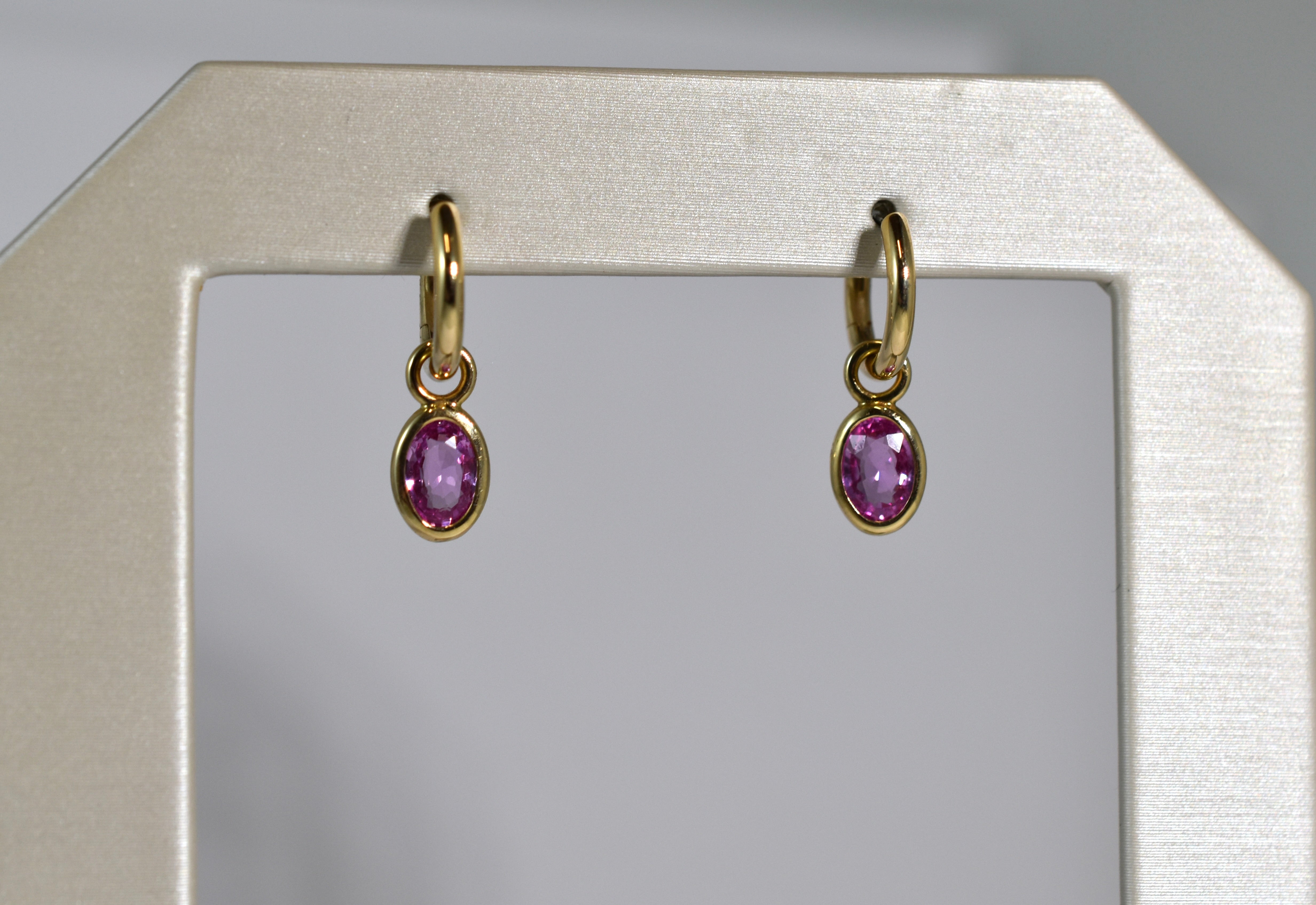 18 karat yellow gold pink sapphire drops