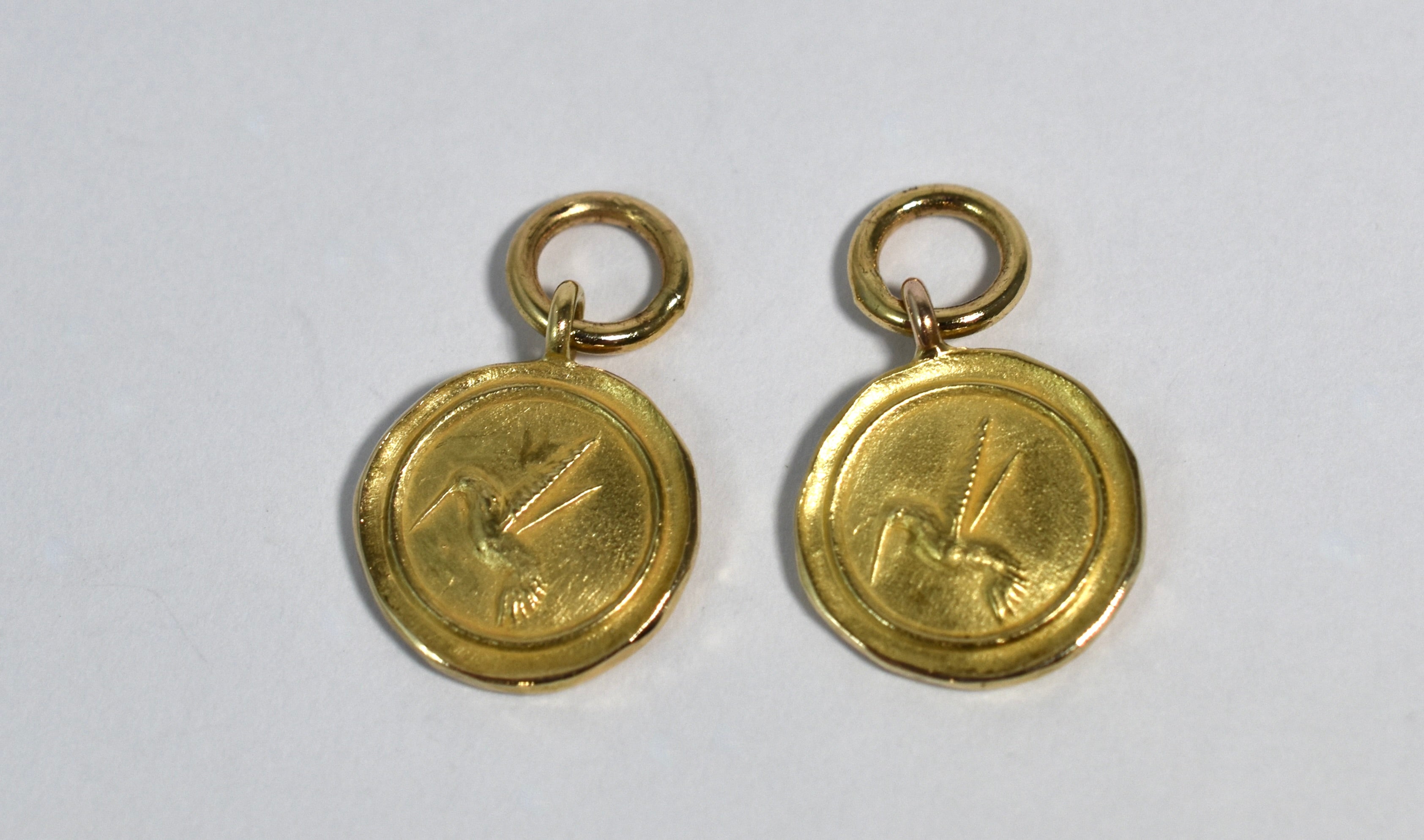 18 karat yellow gold hummingbird drops