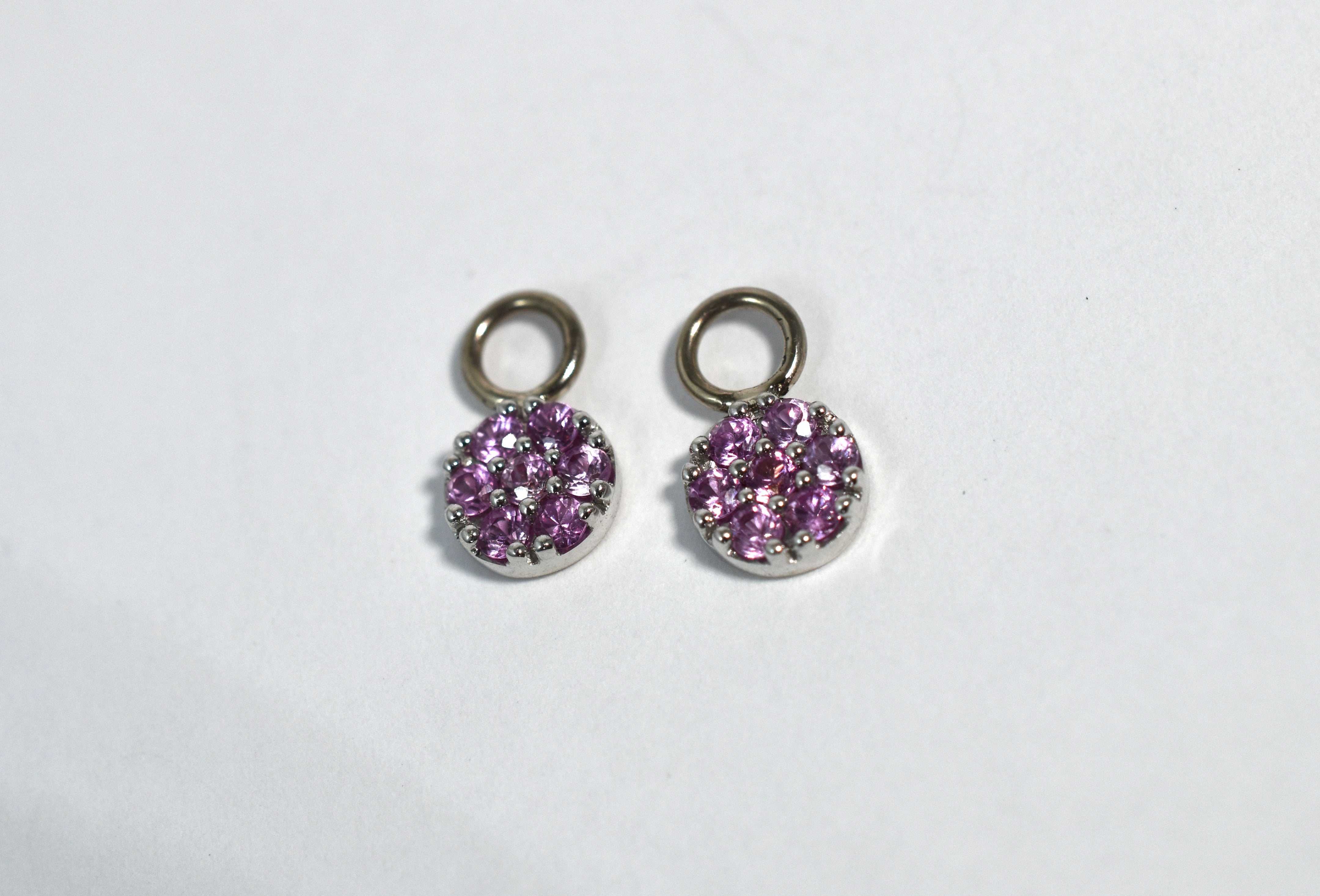 14 karat white gold pink sapphire cluster drops