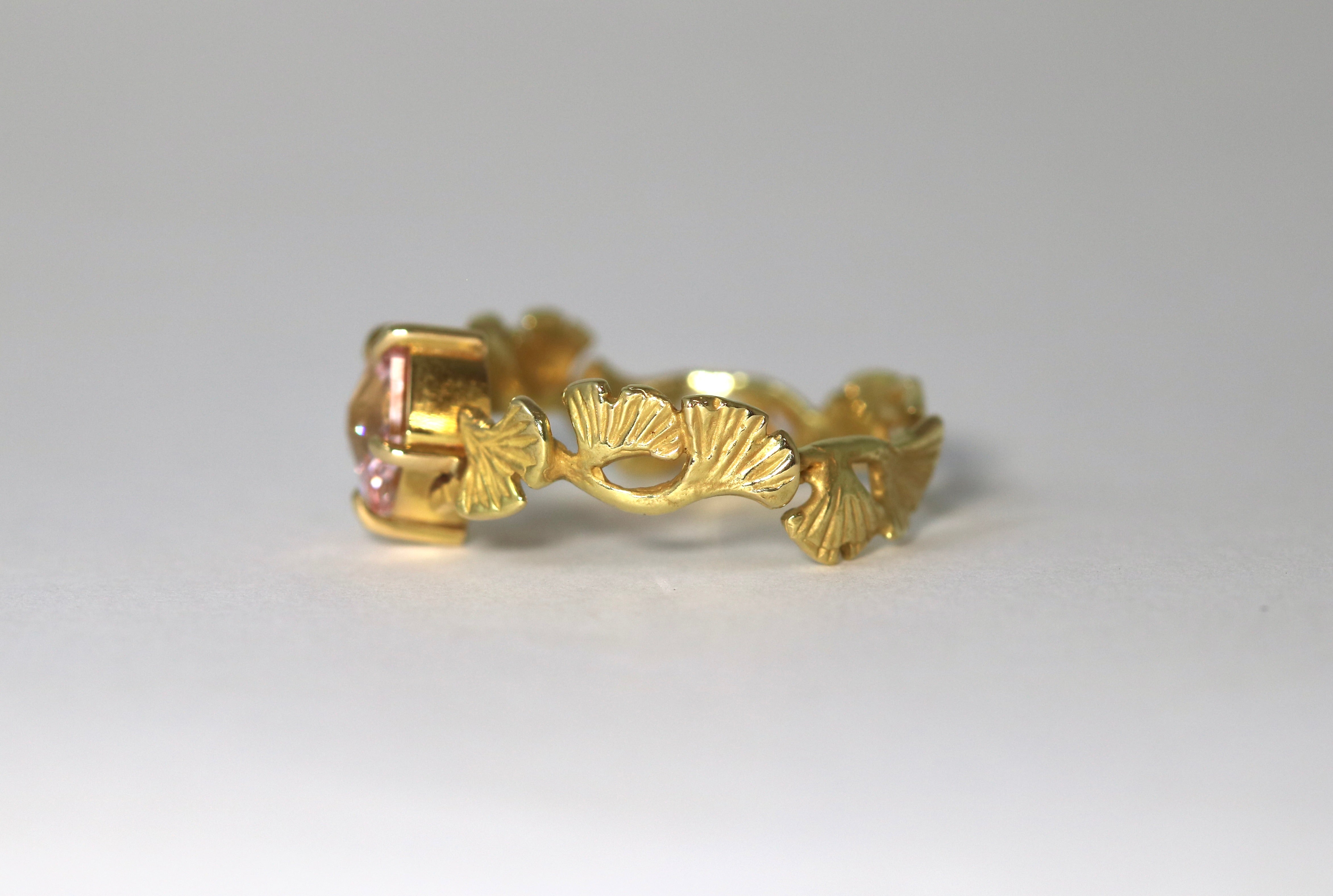 Pink Sapphire Gingko Ring