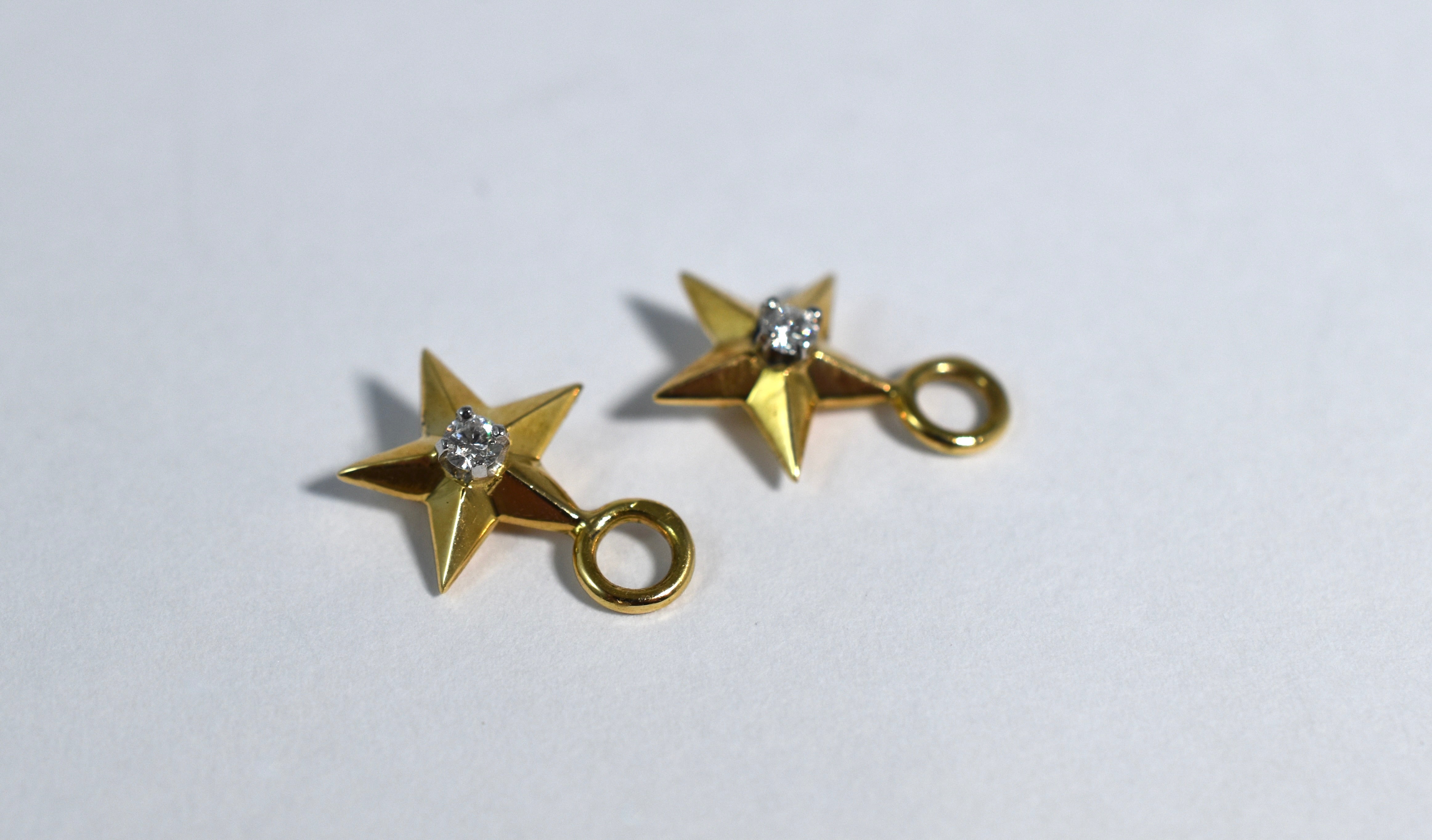 18 karat yellow gold and platinum diamond star drops