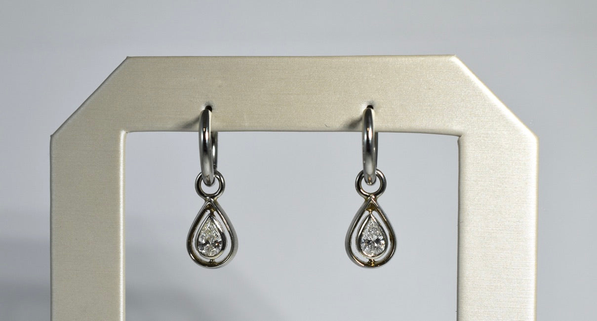 18 karat white gold pear diamond drops