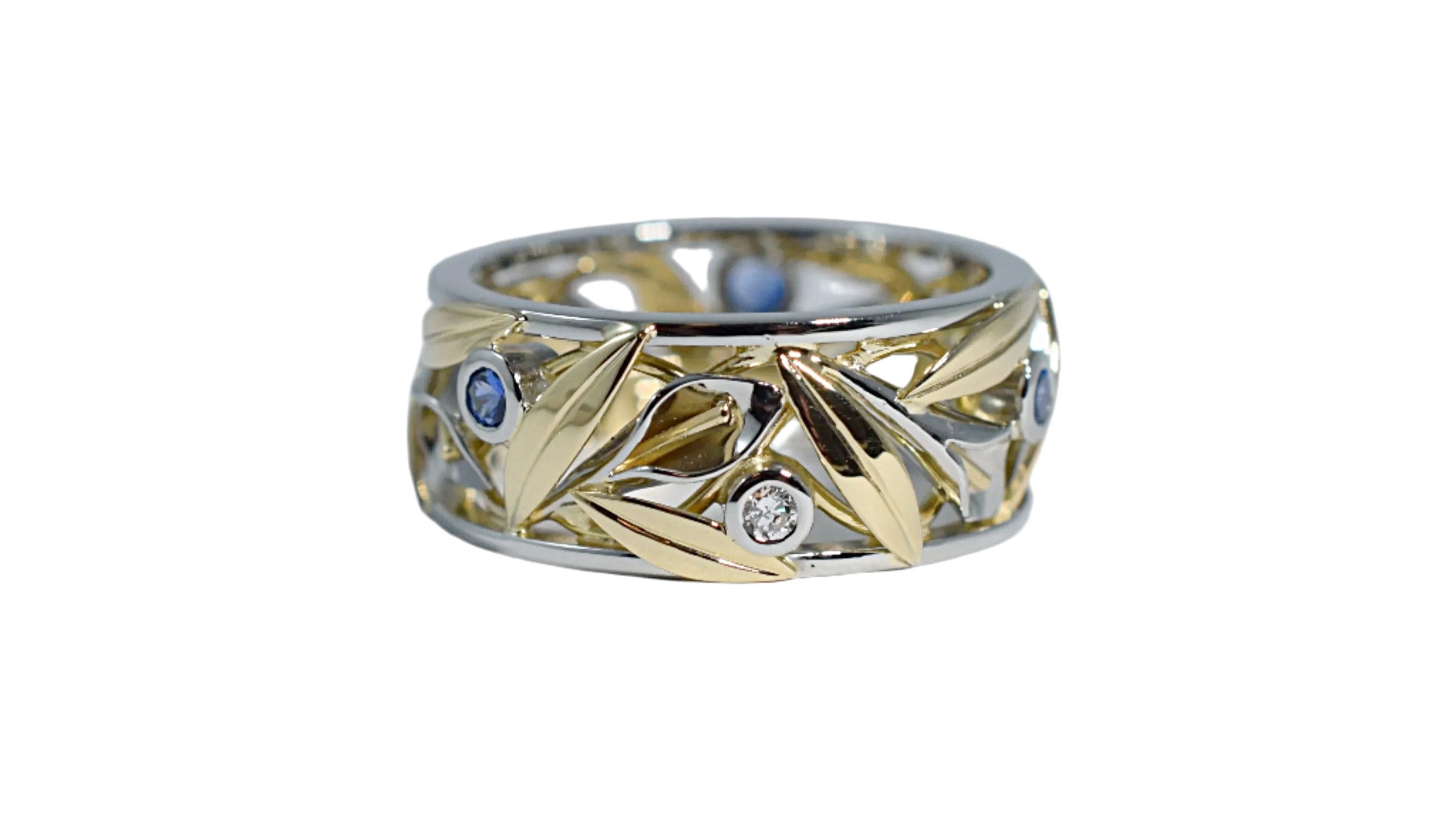 Straight Calla Lily Ring with Diamonds & Sapphires