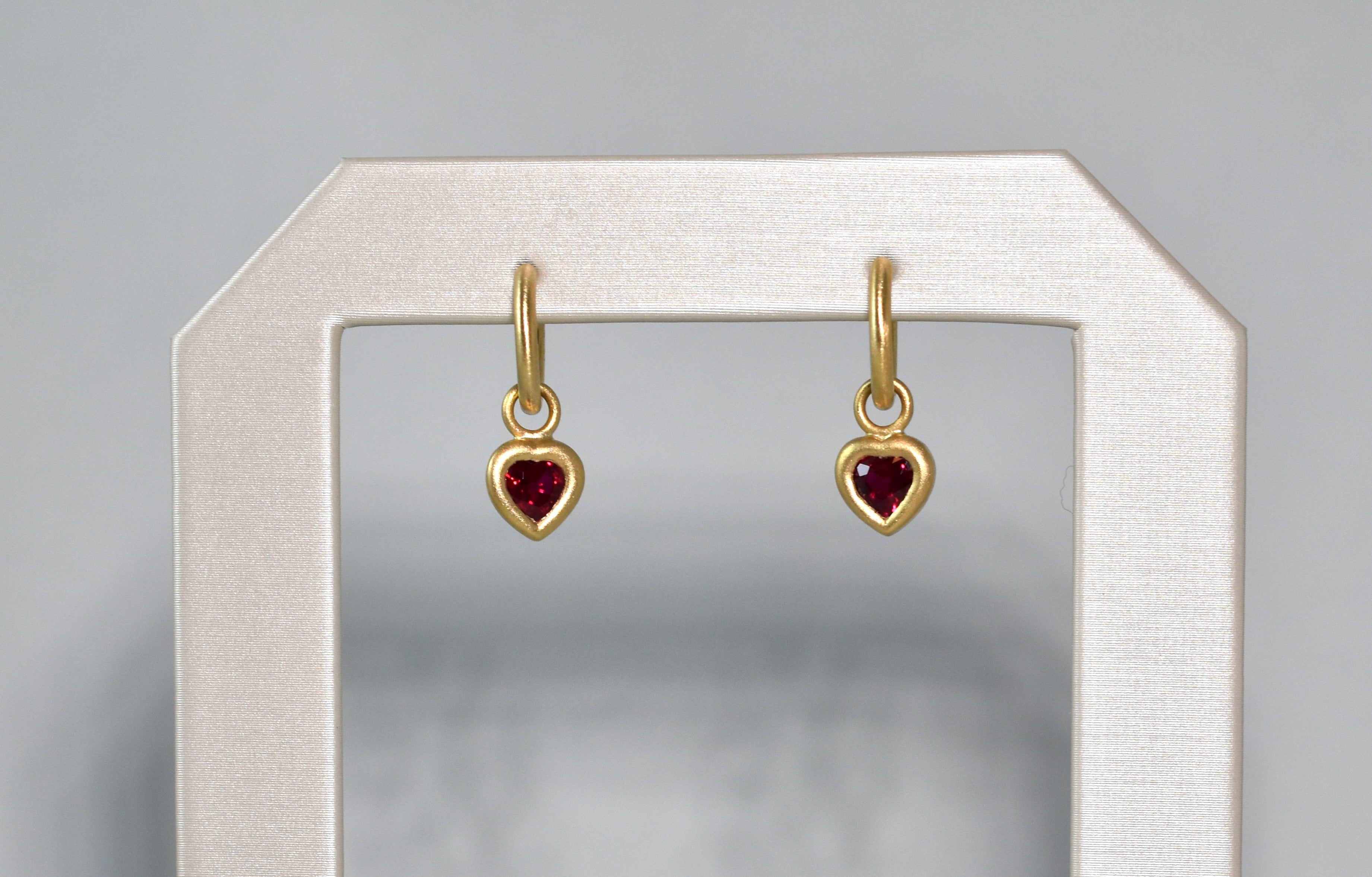 18 karat yellow gold ruby heart drops