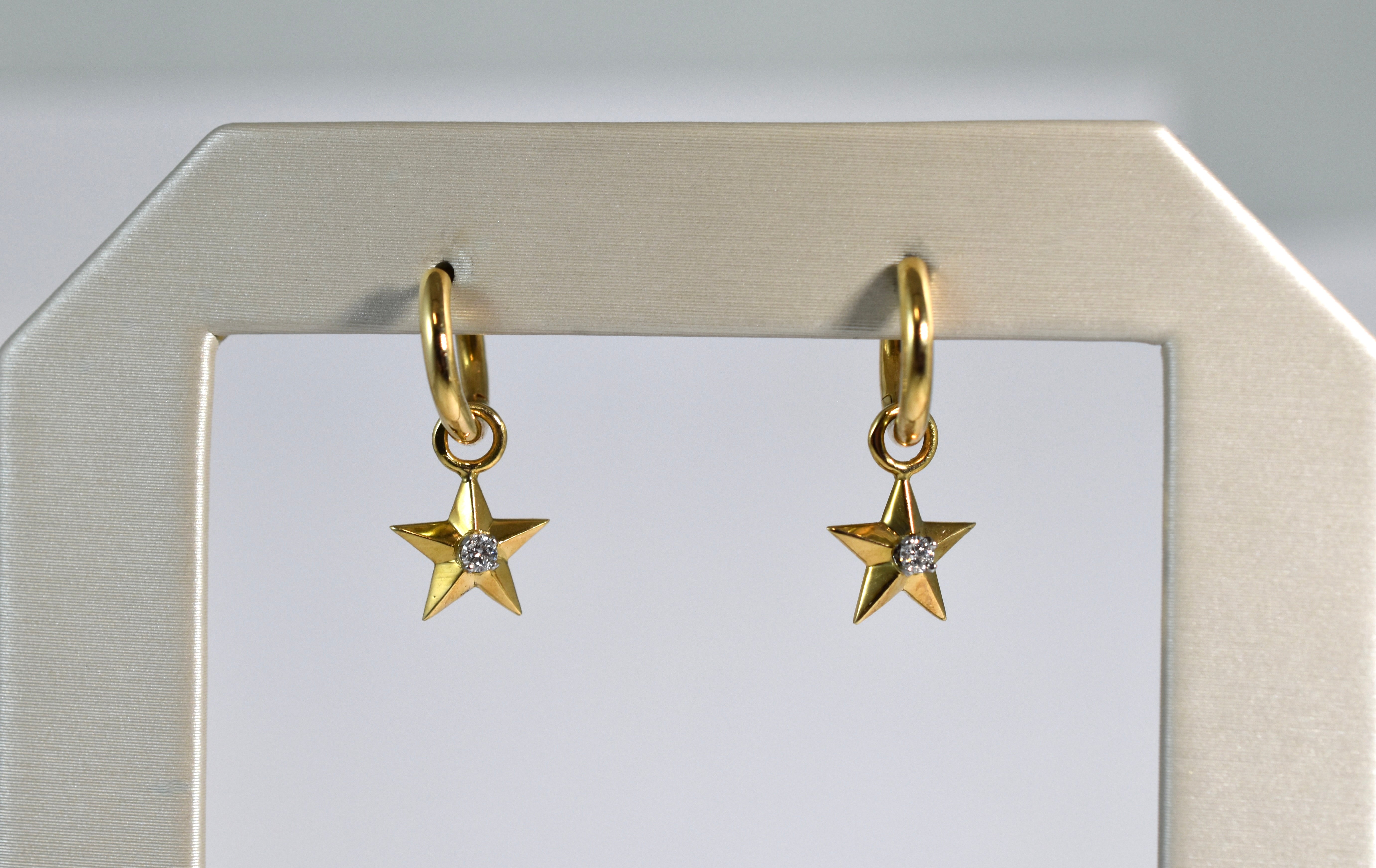 18 karat yellow gold and platinum diamond star drops