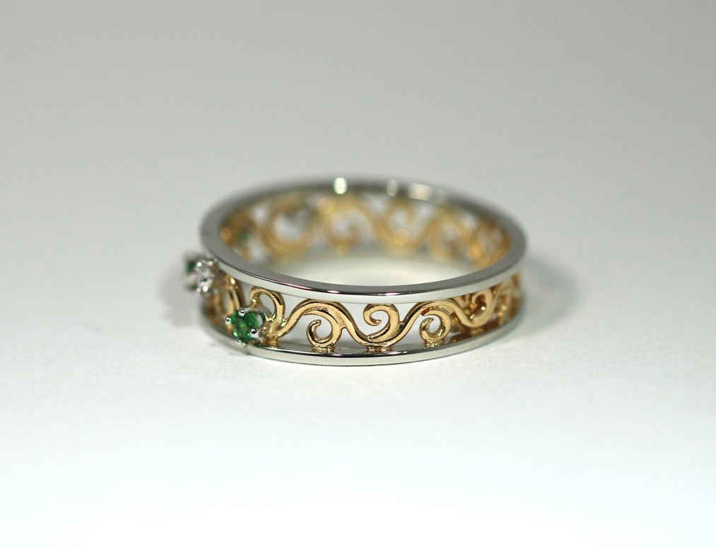 Diamond and Tsavorite Arabesque Ring