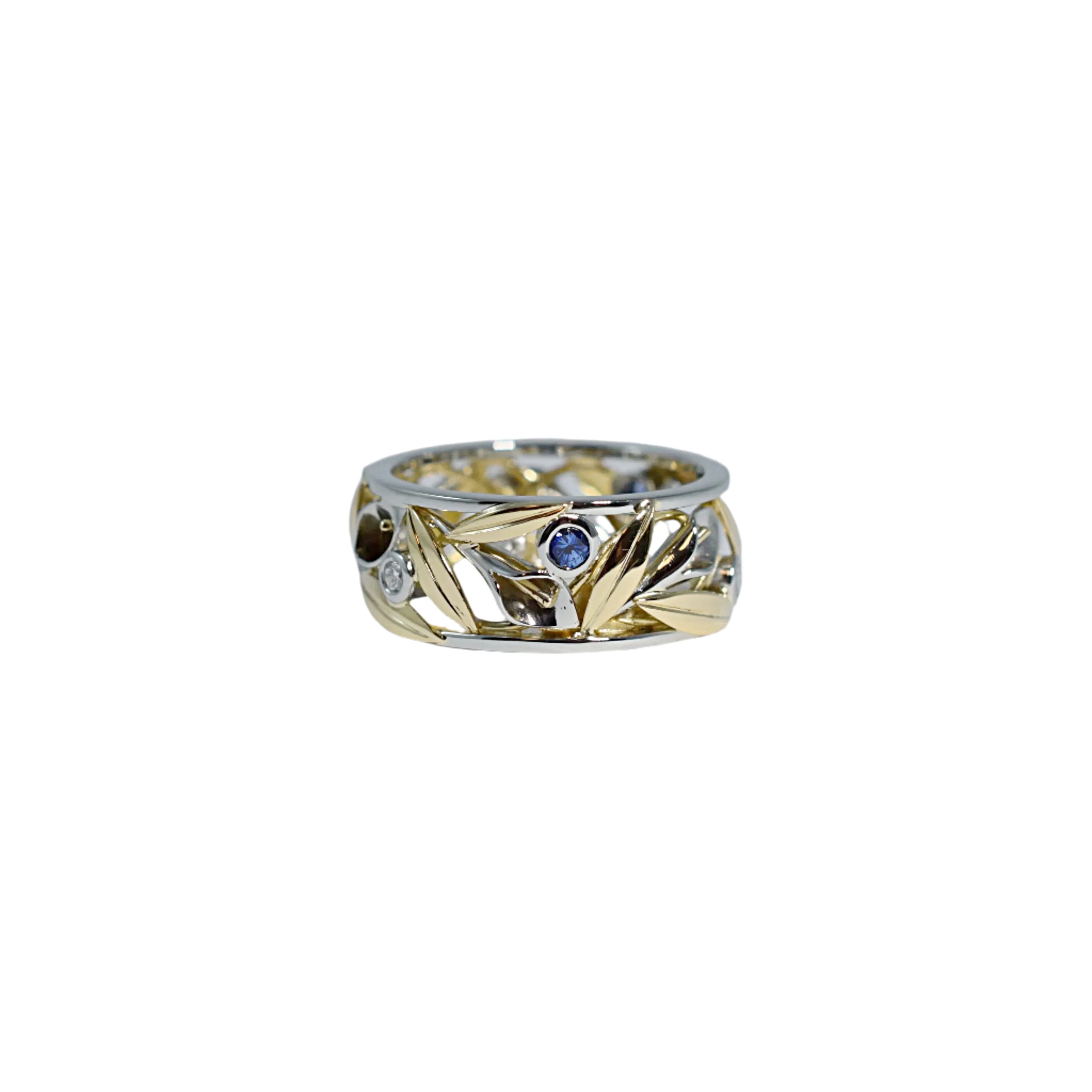 Straight Calla Lily Ring with Diamonds & Sapphires