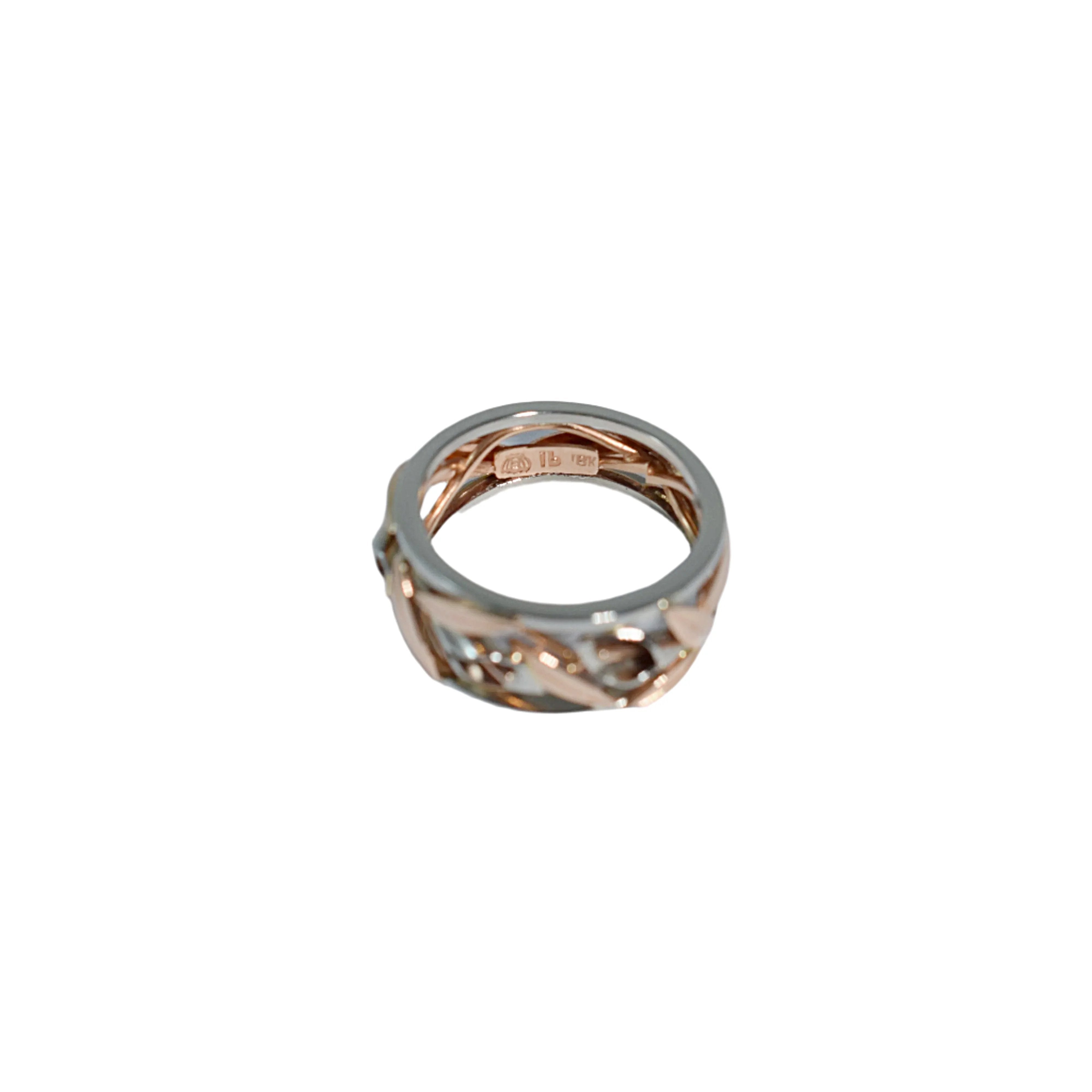 White and Red Gold Wide Tapered Calla Lily Ring