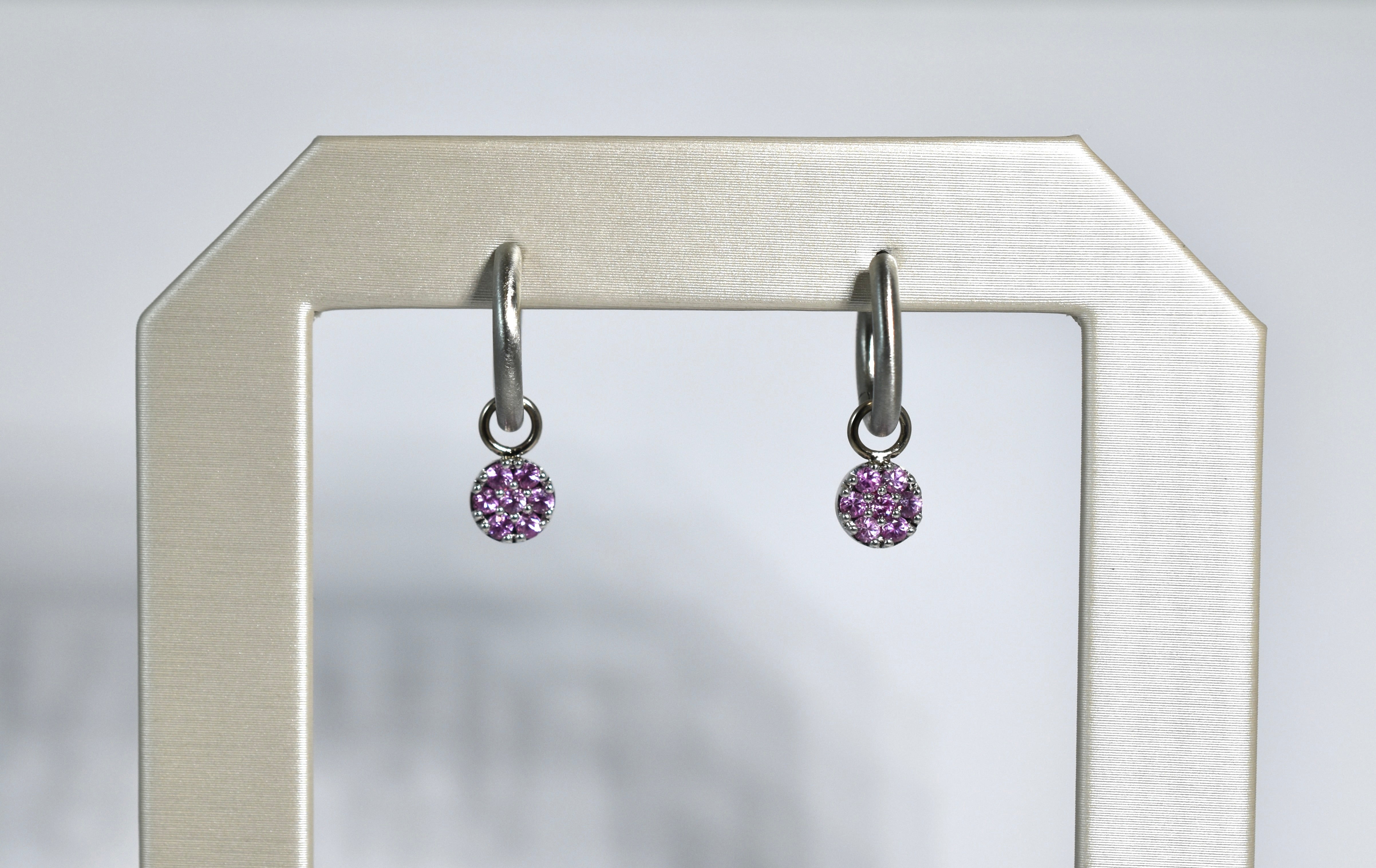 14 karat white gold pink sapphire cluster drops