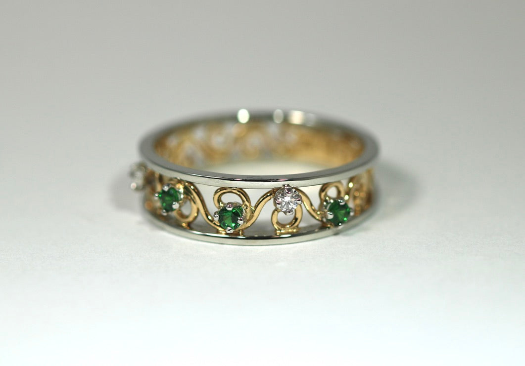 Diamond and Tsavorite Arabesque Ring