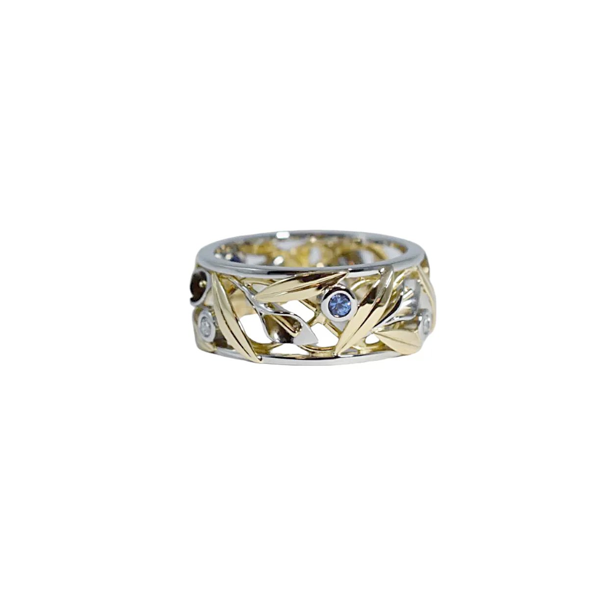 Straight Calla Lily Ring with Diamonds & Sapphires