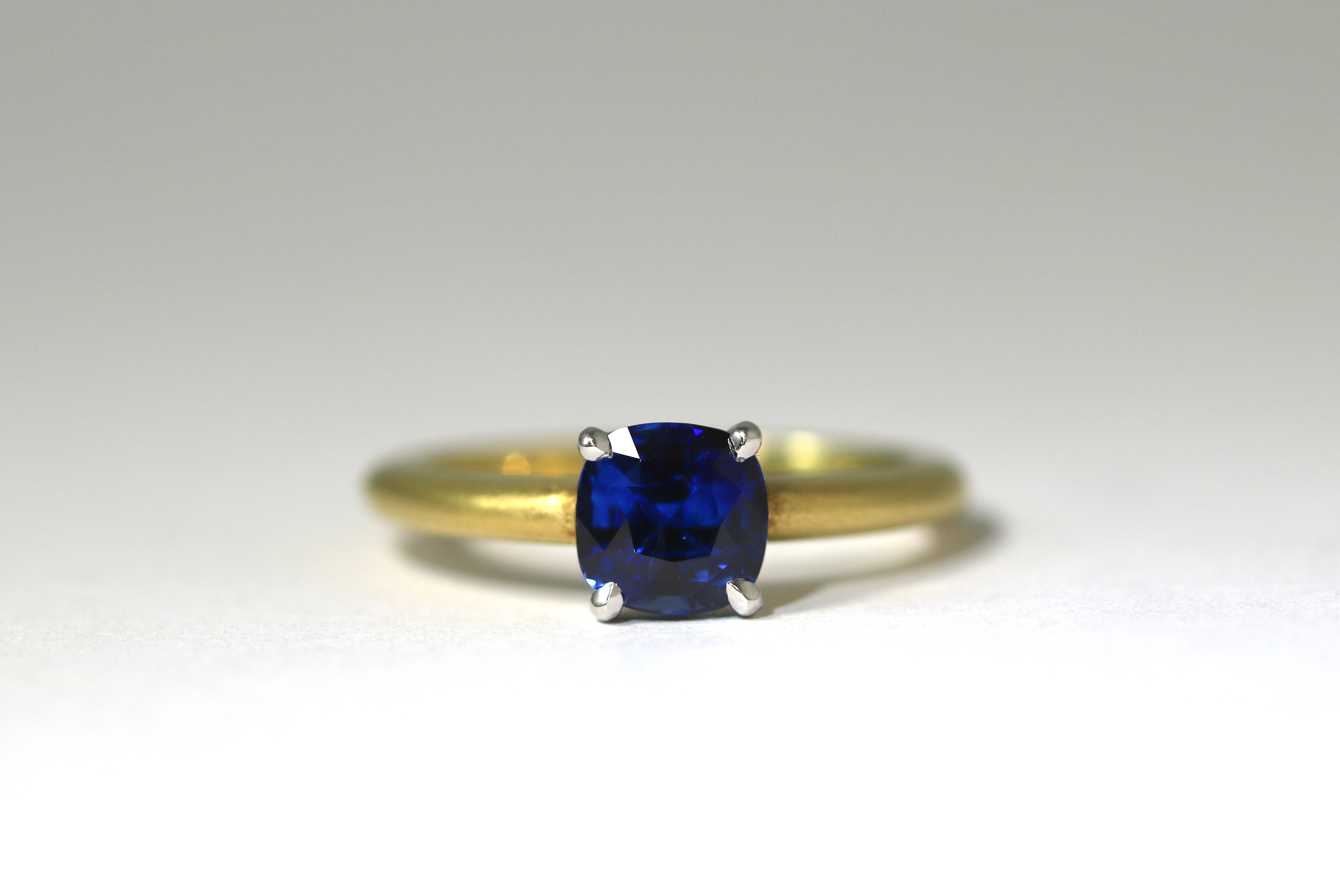 Brushed Gold Blue Sapphire Ring