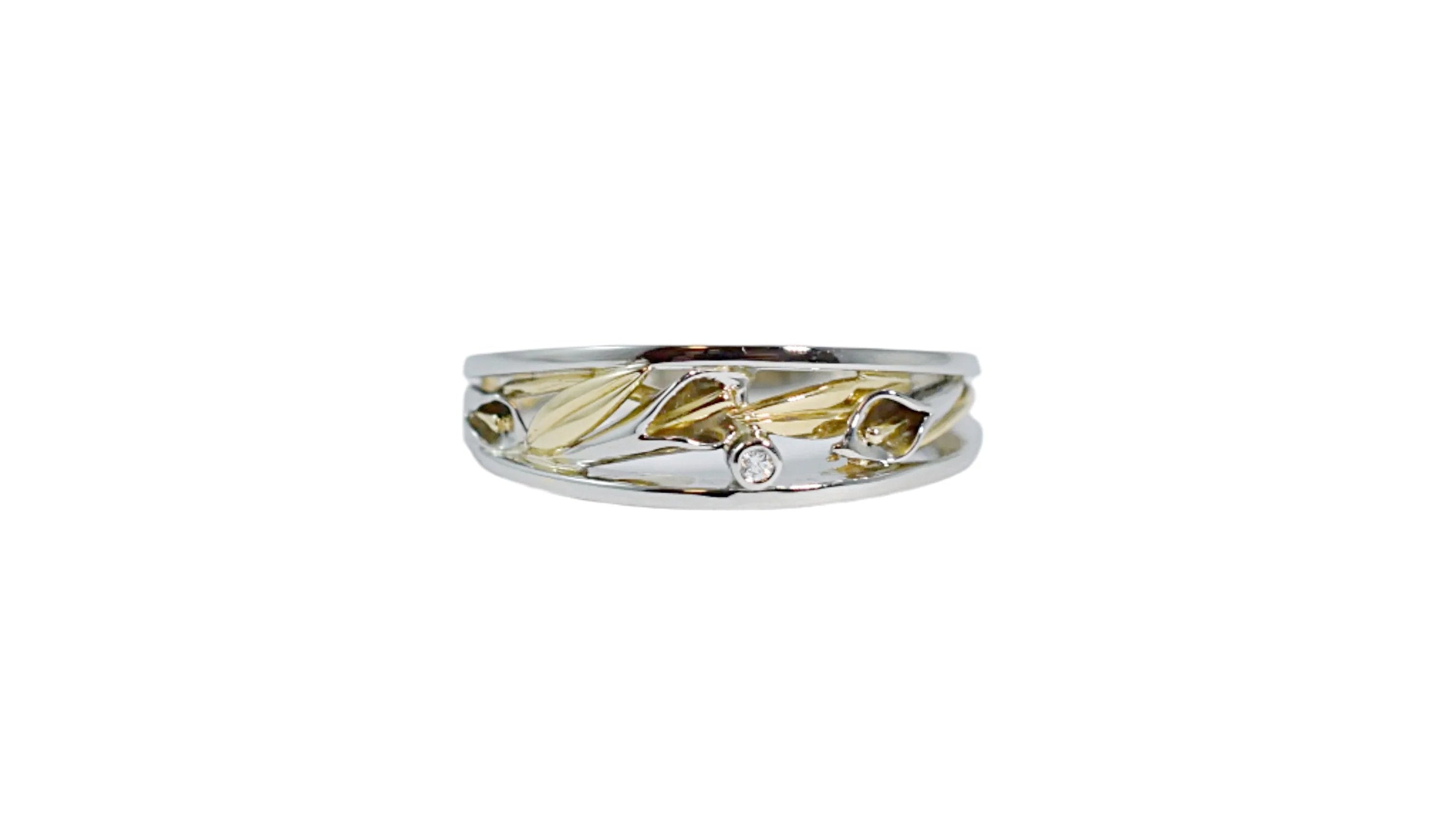 Tiny Tapered Calla Lily Ring with Diamond