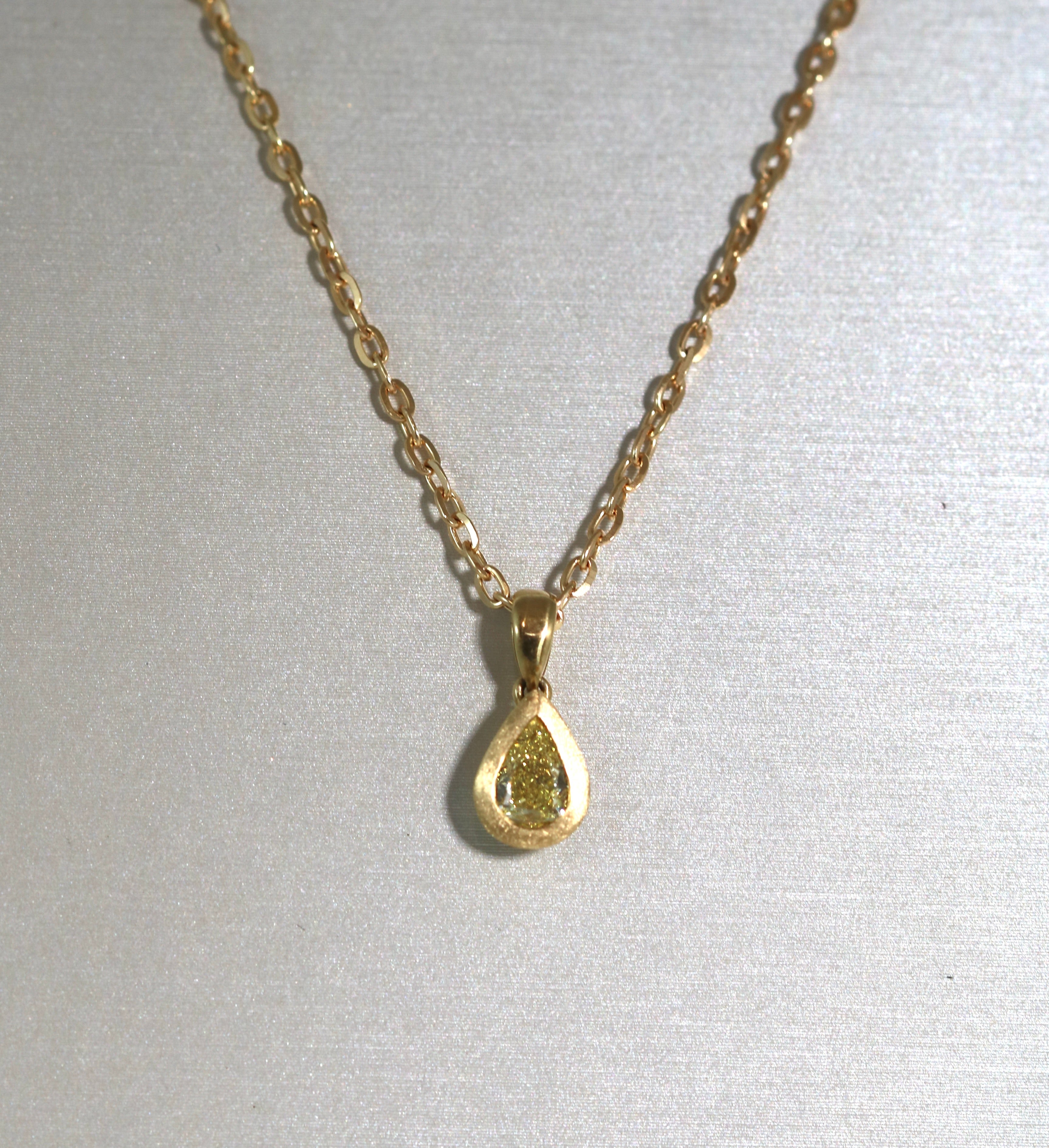 Natural fancy intense yellow diamond pendant