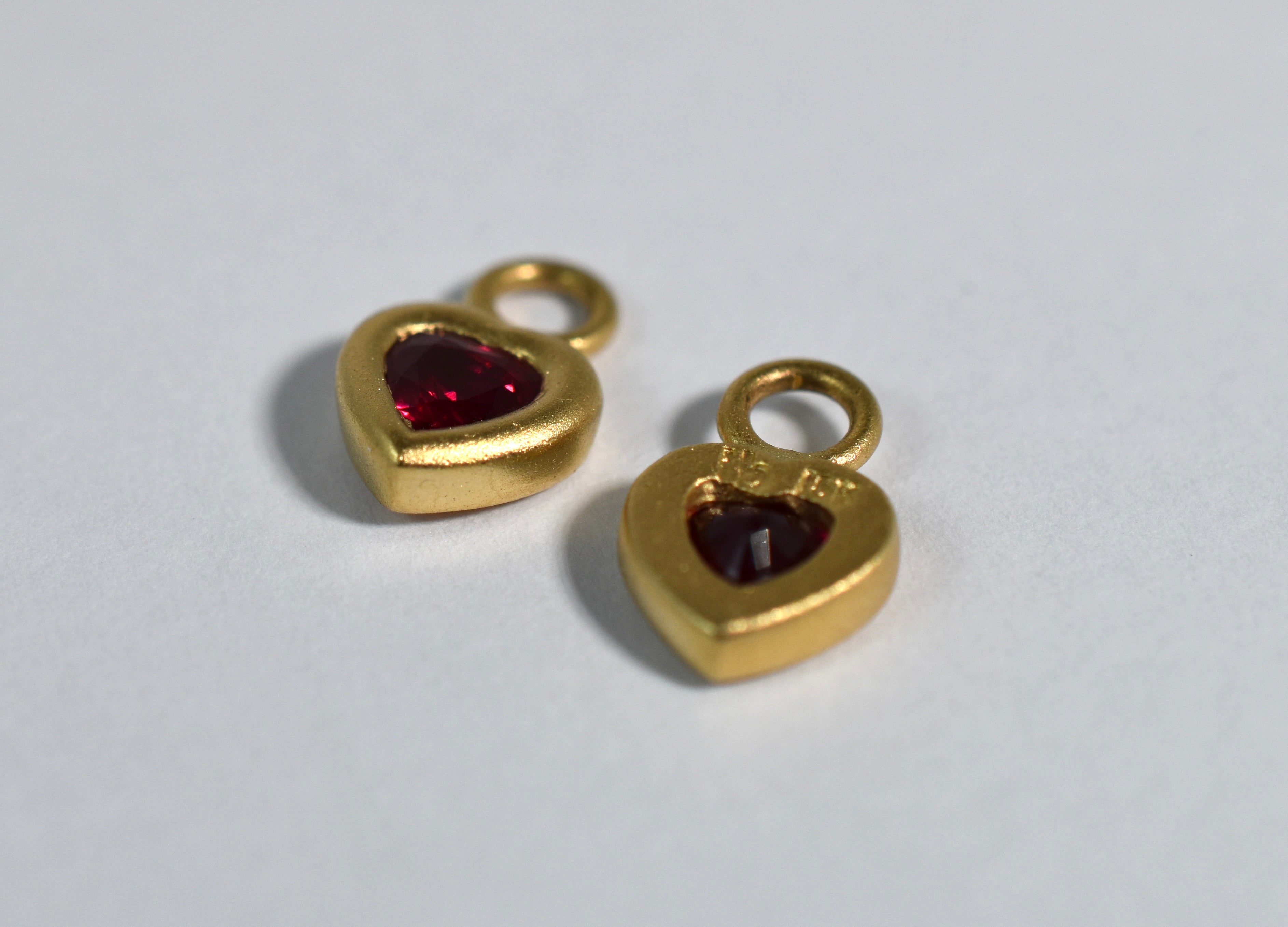 18 karat yellow gold ruby heart drops