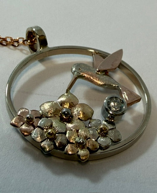 Forgot-Me-Not & Hummingbird Pendant